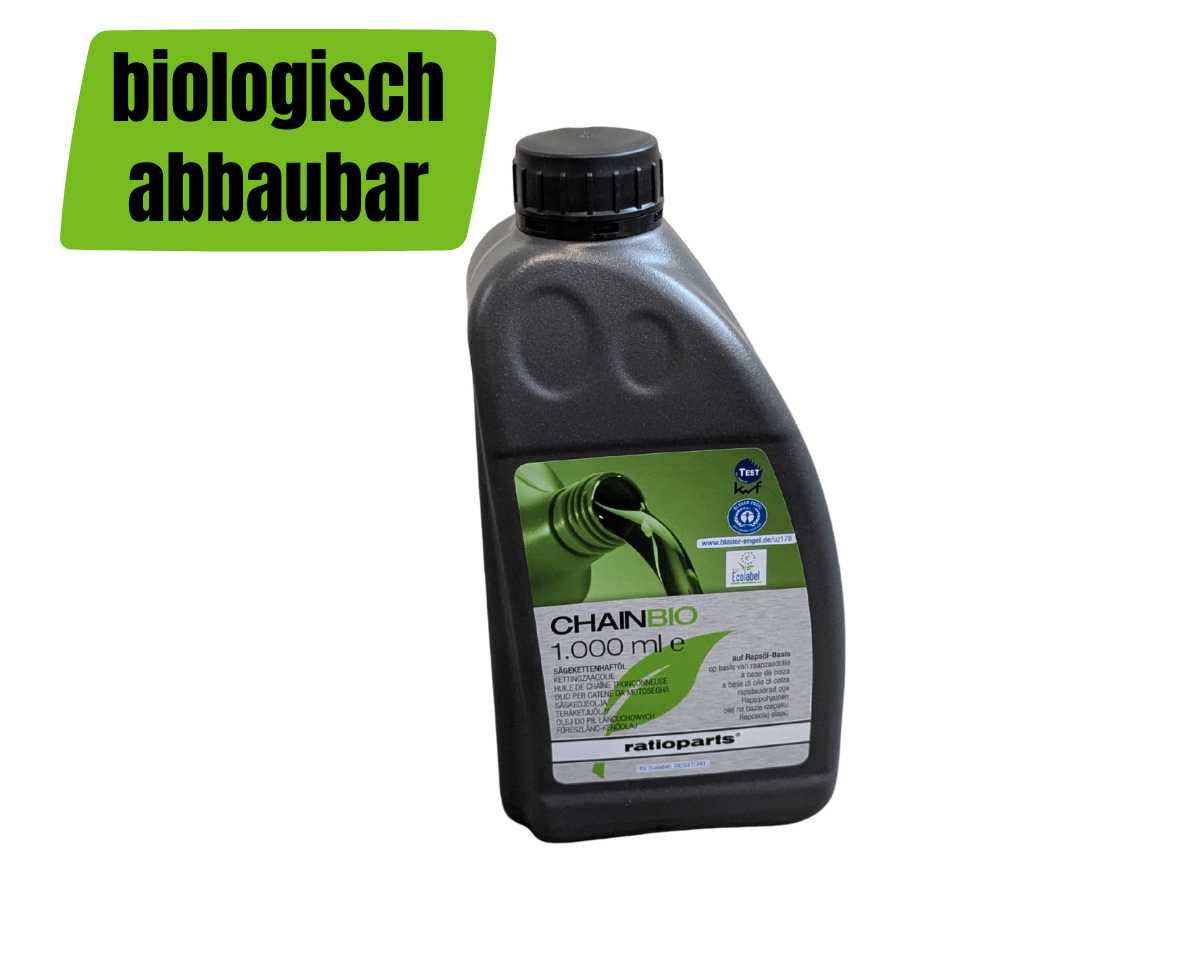 Chainbio Saegekettenoel 1000ml, biologisch leicht abbaubares Kettenschmieröl in der praktischen Kunststoffflasche