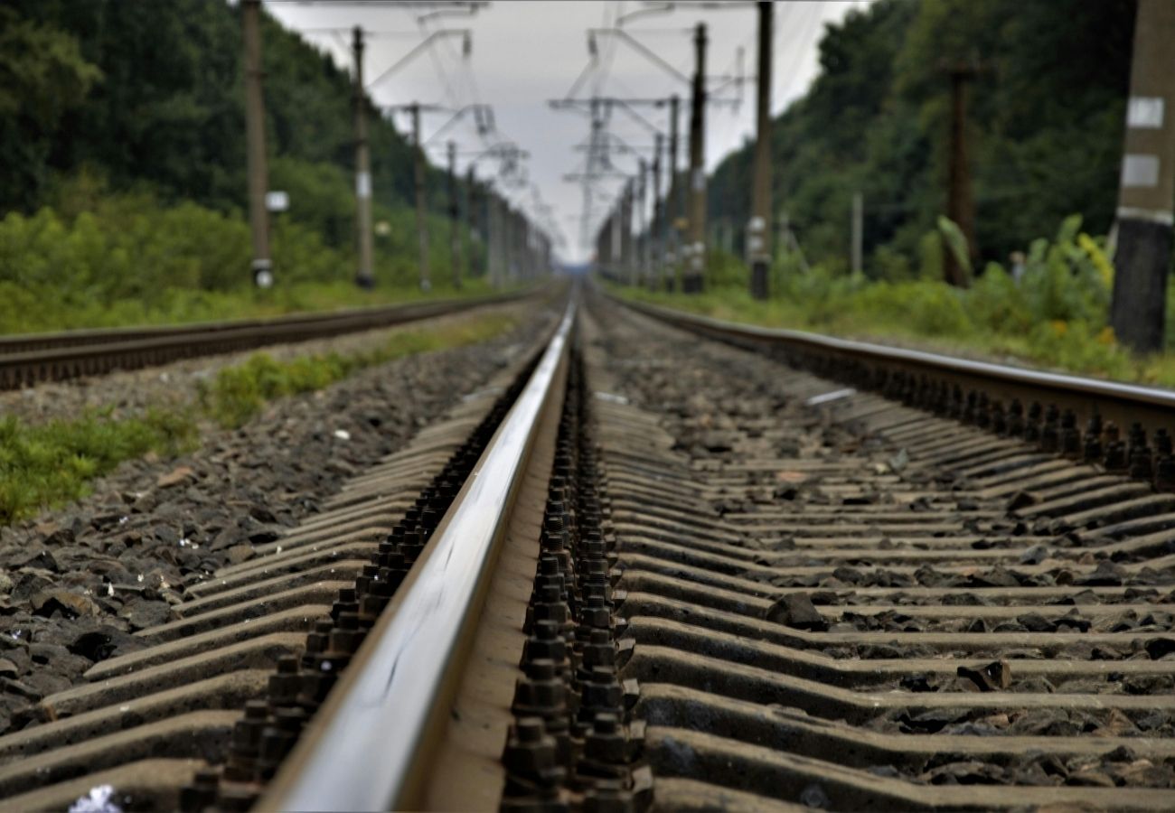 Zwei Bahnschienen im Grünen
