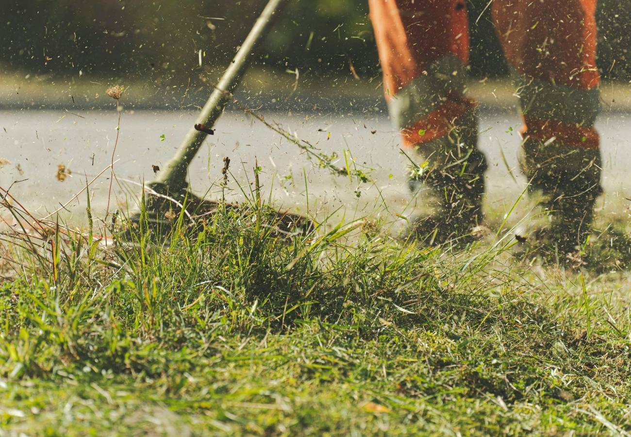 Person entfernt Gras