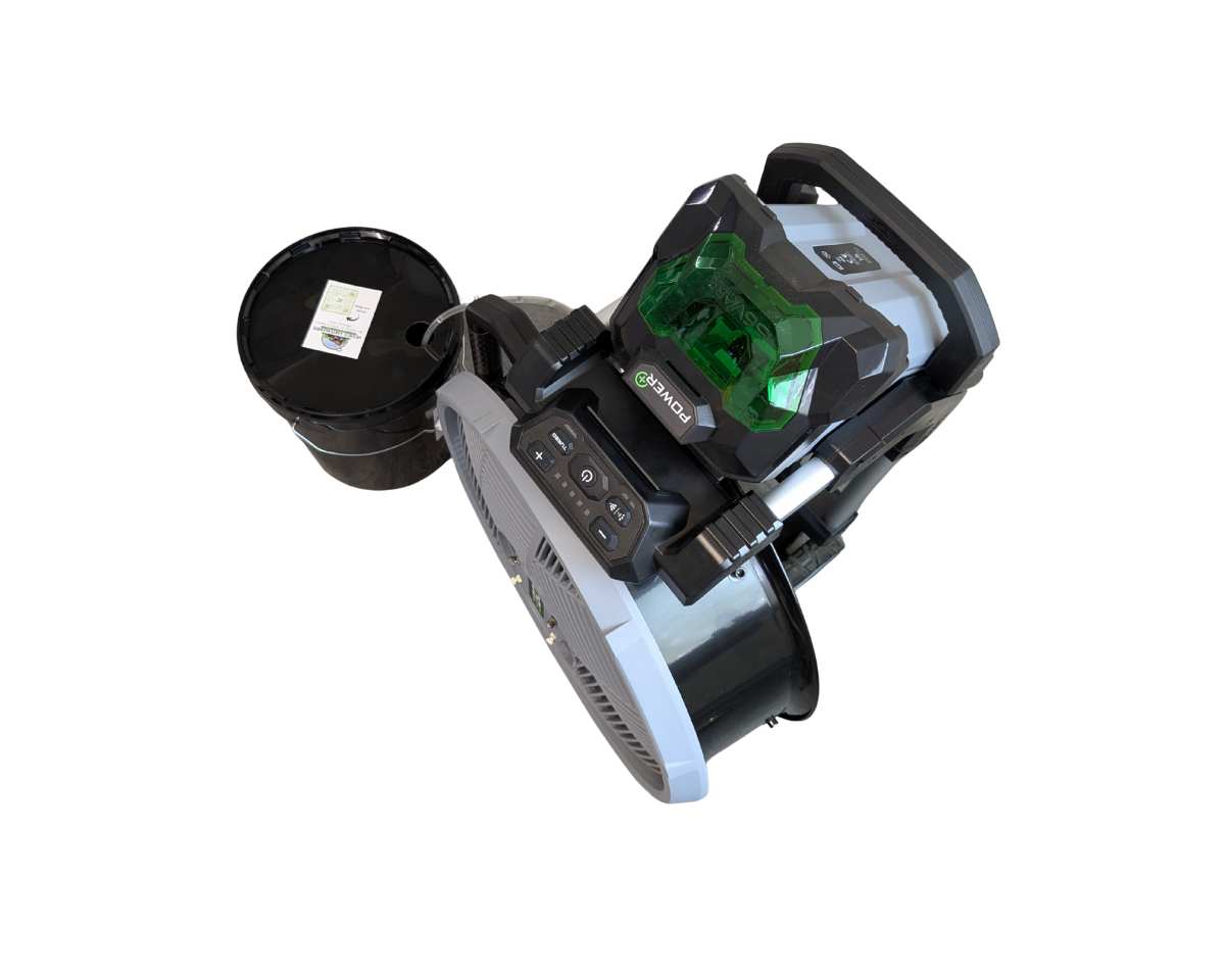 Schwarzer Plastikeimer mit 16L Fassung mit EGO FN1000E Ventilator