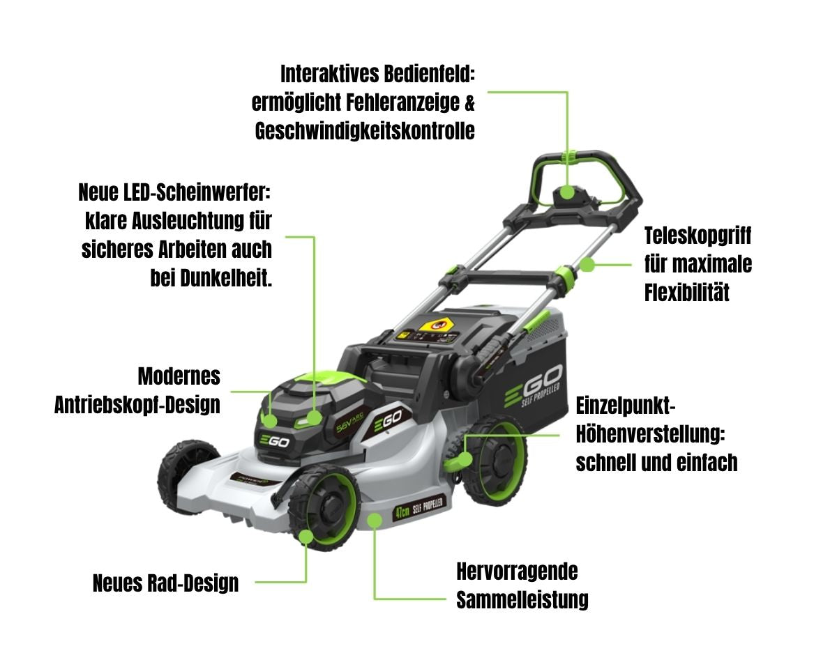 Produktvorteile des EGO LM1710E-SP Rasenmäher 42cm mit Radantrieb