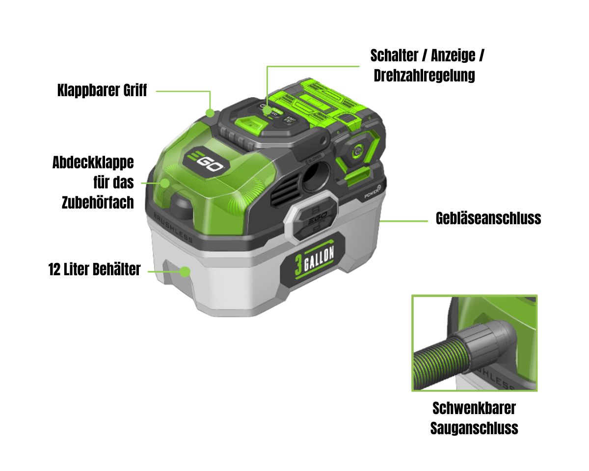 Produktdetails von EGO WDV0300E Kompakter Nass- und Trockensauger