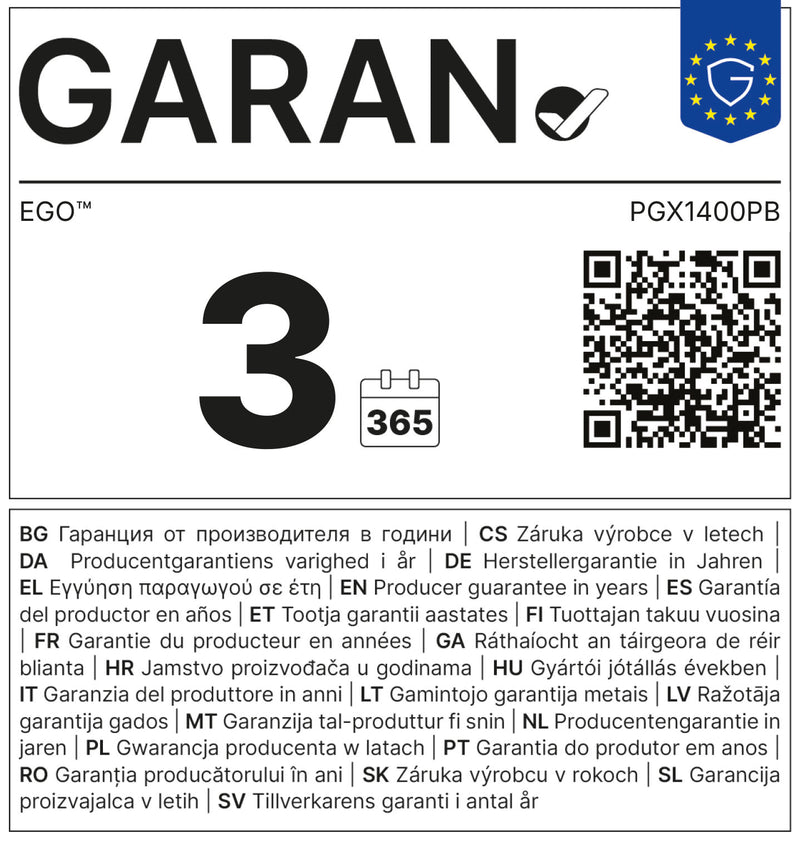 Guarantee label for EGO ZTX4800R Z6 Zero-Turn-Aufsitzmäher 122cm Professional-X