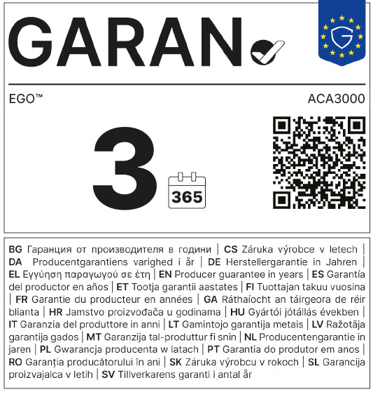 Guarantee label for EGO ACA3000 Ladeadapter
